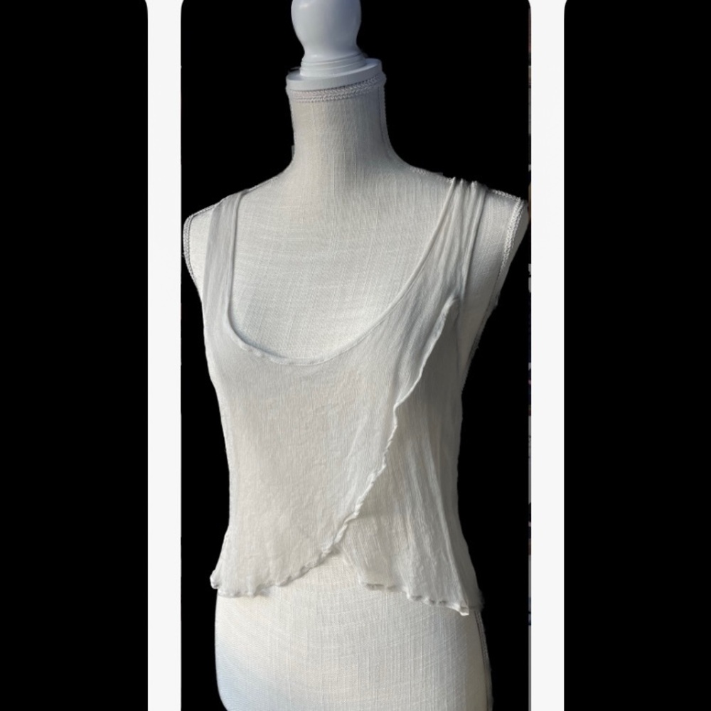 MIKE GONZALEZ | XS / S | Sheer Grey Plunge Neck Ruffle Flounce Gauze Tank Top